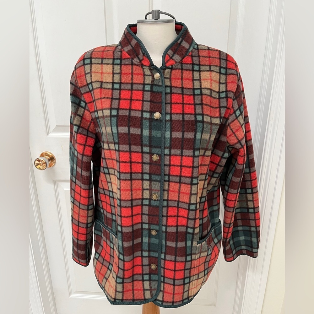Northern Reflections Red Green Plaid Fleece Jacket